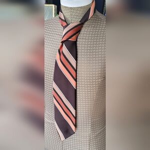 Vintage Late 70's Men's Tie OS Brown & Orange Striped Retro By Montgomery Ward